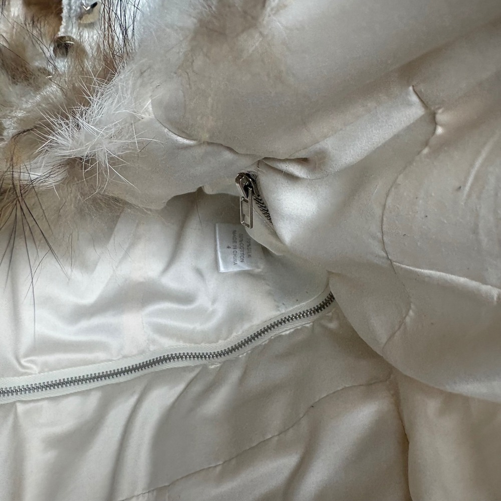 Cream Tweed Faux Fur Lined Peplum Jacket Gold Buttons Silk Blend Sz 4 - Picture 3 of 6